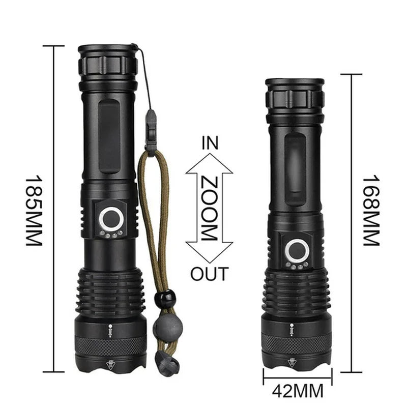 XHP100 Ultra Bright LED Flashlight - 5 Modes, USB Rechargeable