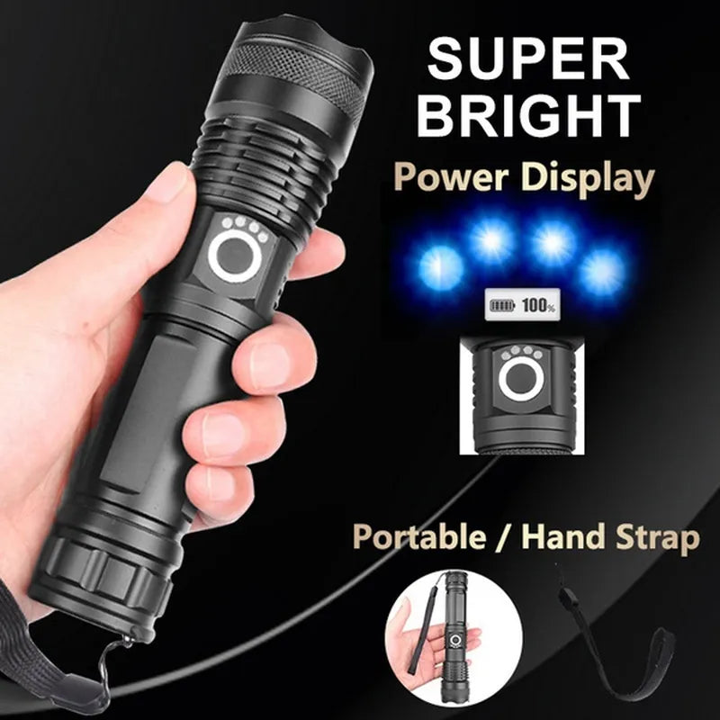 XHP100 Ultra Bright LED Flashlight - 5 Modes, USB Rechargeable