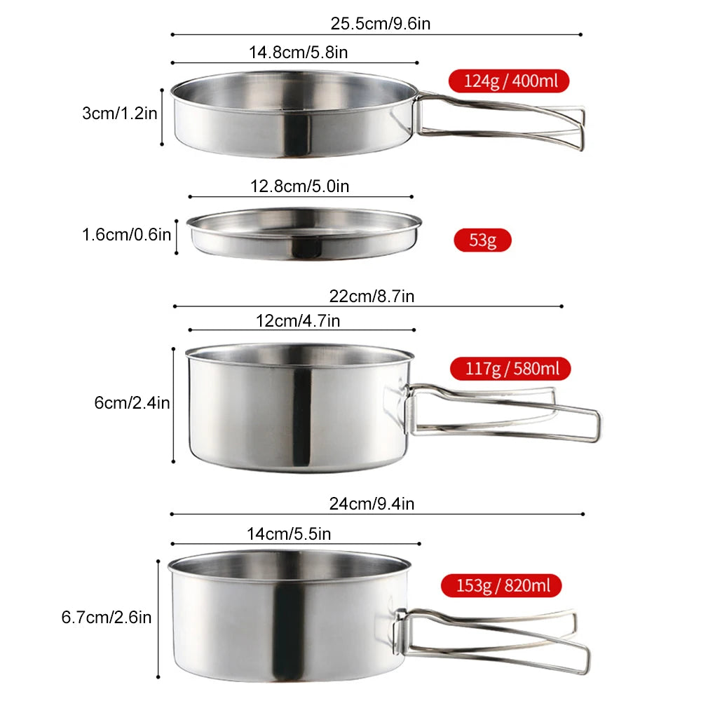 Lixada Stainless Steel Camping Cookware Set