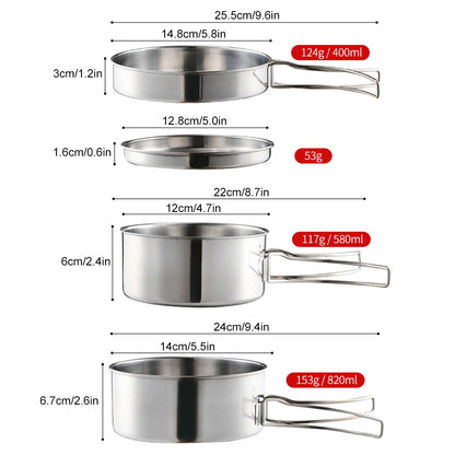 Lixada Stainless Steel Camping Cookware Set